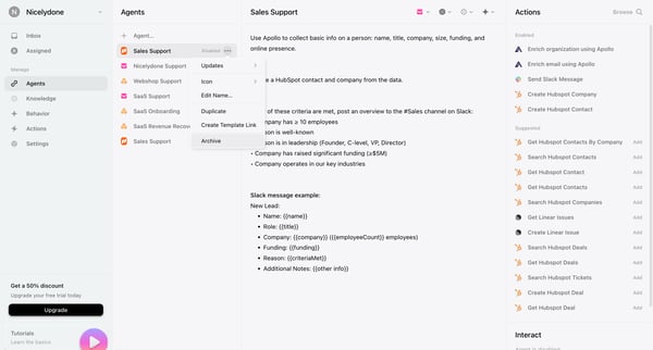 Agents › Sales Support screen