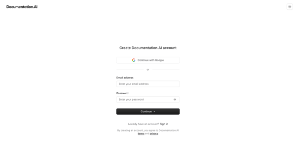 Dashboard - Documentation.AI screen