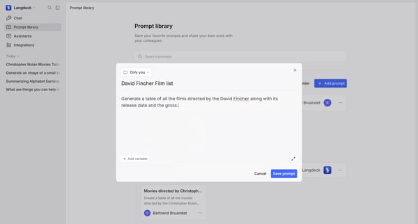 Prompt library screen