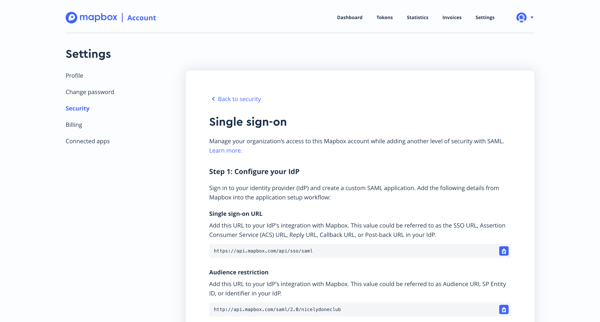 Account | Mapbox screen