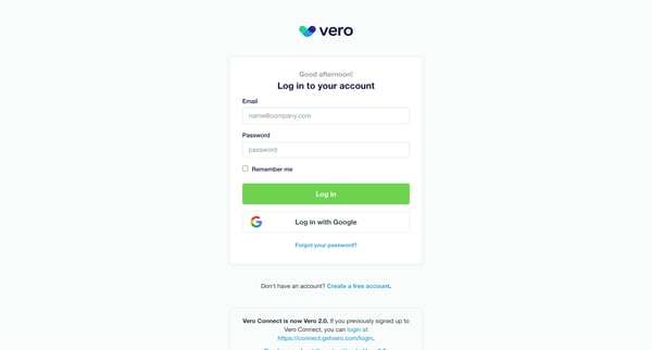Login | Vero screen