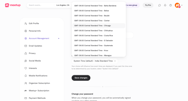 Account management screen