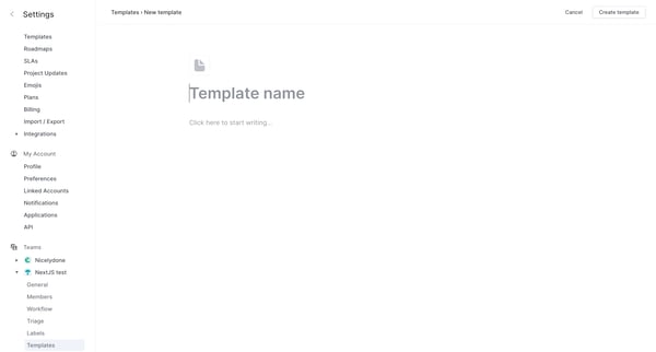 New Document template screen