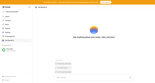 Ask Beside AI - Beside screen