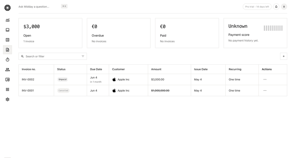 Invoices | Midday screen