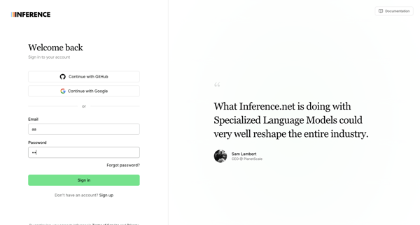 Sign In | Inference.net screen
