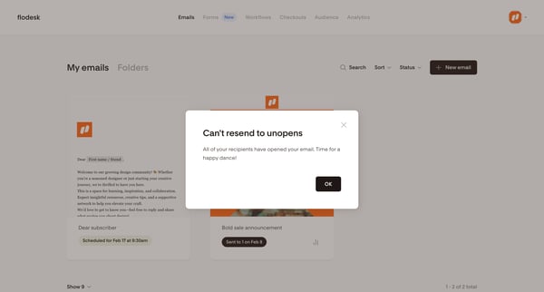 My emails | Flodesk screen