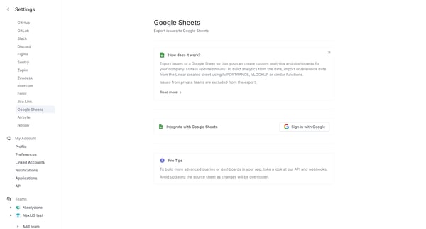 Google Sheets screen
