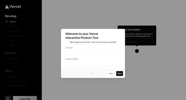 Product Tour – Vercel screen
