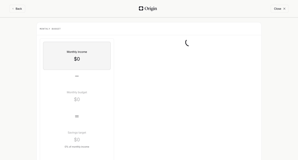 Origin Financial screen