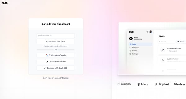 Sign in to Dub.co | Dub.co screen
