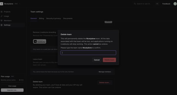 Nicelydone | Team settings screen