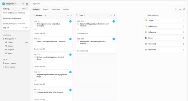 My issues › Assigned from Linear