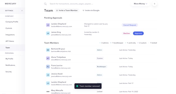 Mercury | Banking for startups screen