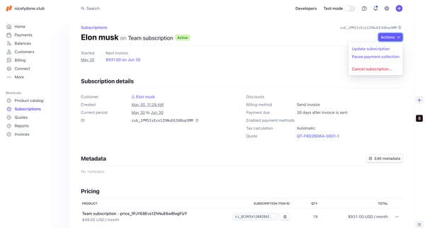 Subscriptions – nicelydone.club – Stripe screen