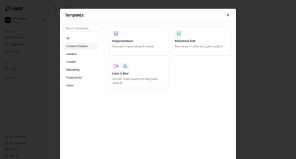 Leap AI | Automate any workflow with AI screen