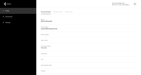 Cache – Profile screen