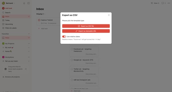 Inbox – Todoist screen