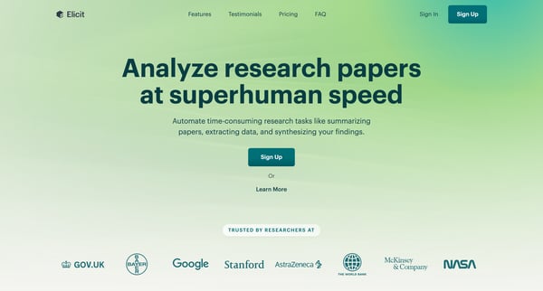 Elicit - Analyze research papers at superhuman speed screen
