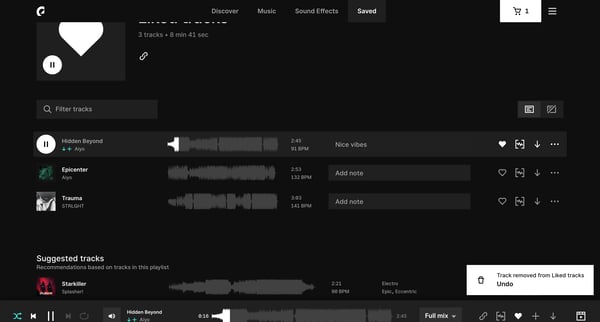Playlist | Epidemic Sound screen
