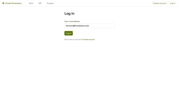 Log in | Enode Developers screen