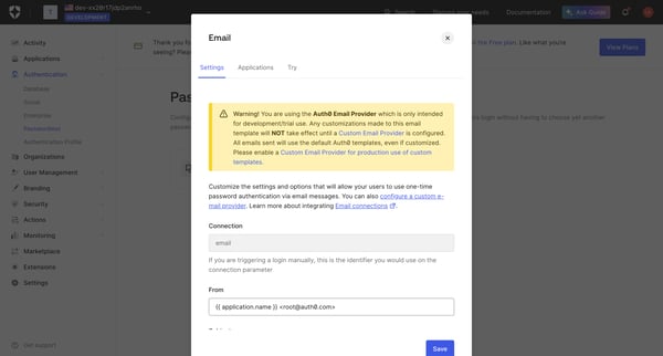 Passwordless Connections screen