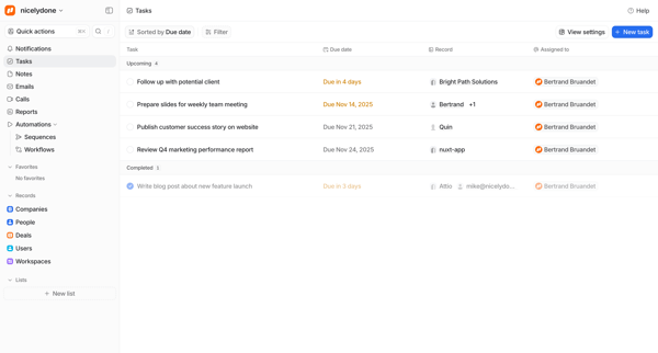 Tasks - Attio screen