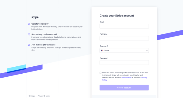 Sign Up and Create a Stripe Account | Stripe screen