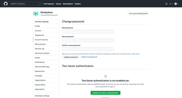 Account security screen