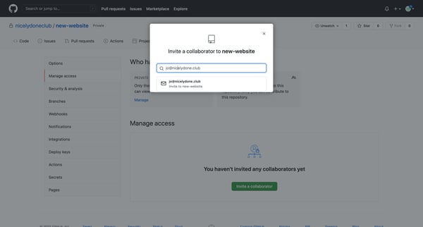 Manage access screen