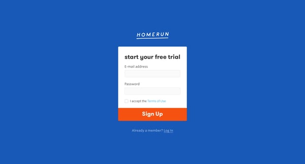Sign up from Homerun