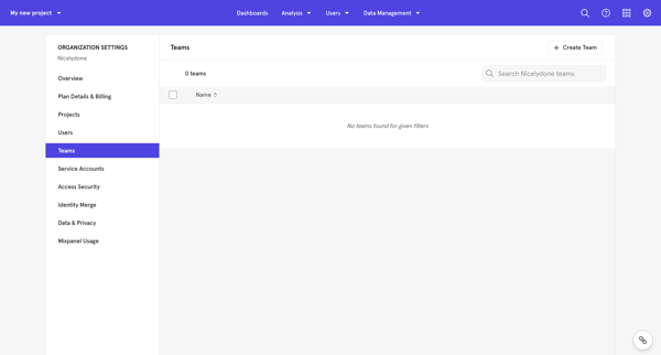 My new project - Settings - Mixpanel | Product Analytics screen