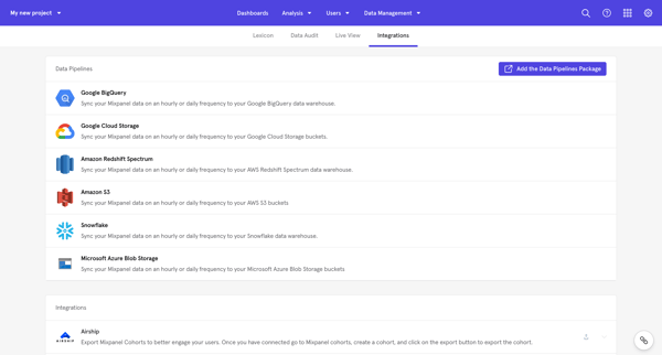 My new project - Integrations - Mixpanel | Product Analytics from Mixpanel