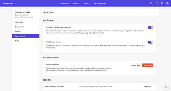My new project - Settings - Mixpanel | Product Analytics from Mixpanel
