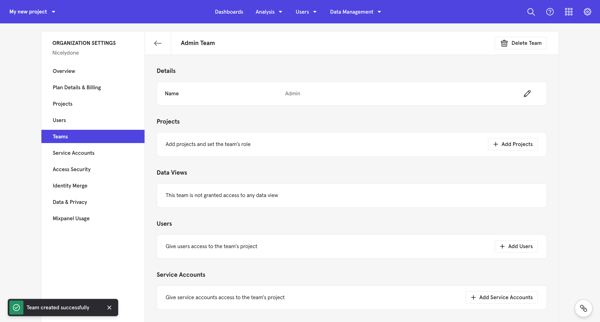My new project - Settings - Mixpanel | Product Analytics screen