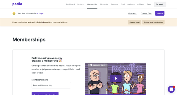 Podia. Create your Membership screen