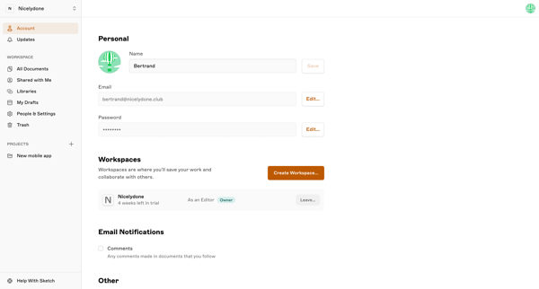 Sketch - Settings screen