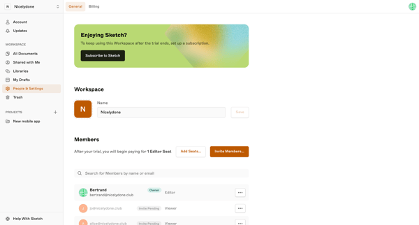 Sketch - Nicelydone Workspace Settings screen