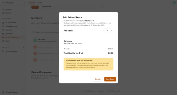 Sketch - Nicelydone Workspace Settings screen
