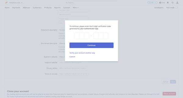 Account details – nicelydone.club – Stripe screen