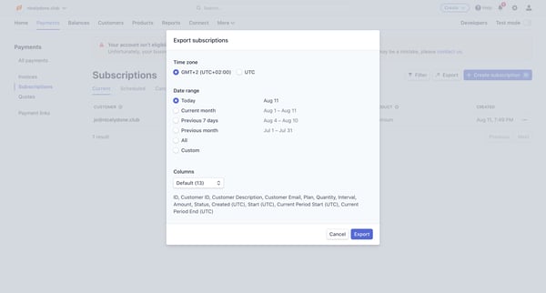 Subscriptions – nicelydone.club – Stripe screen