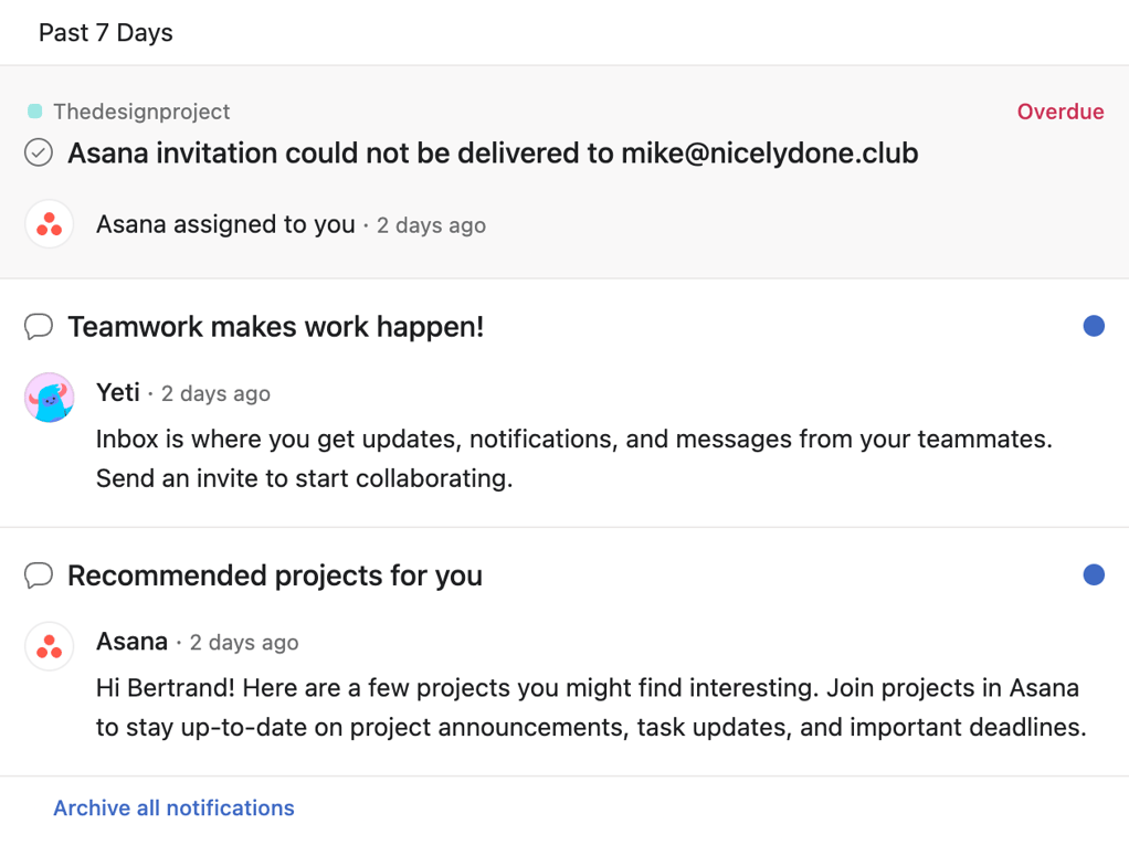 Asana — Vertical list component
