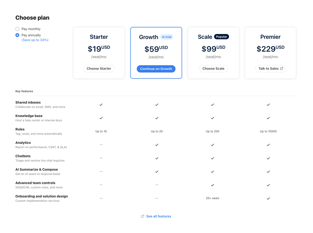 Front — Pricing section component
