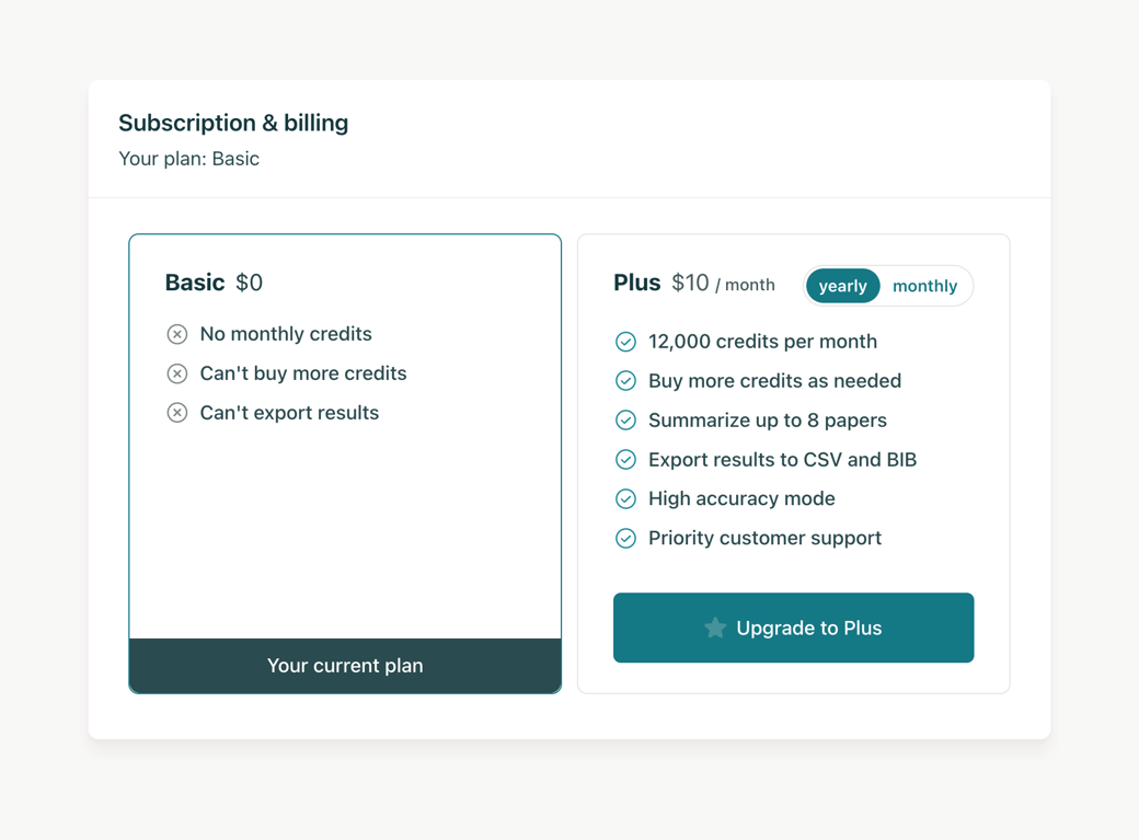 Elicit — Pricing section component