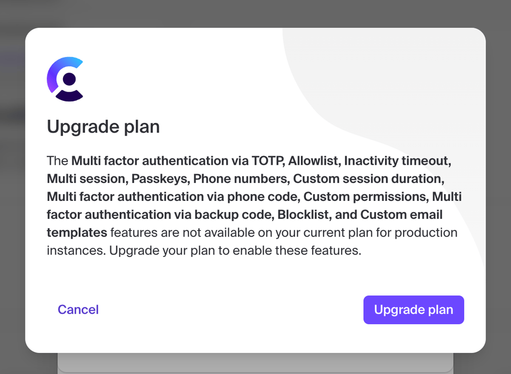 Clerk — Upgrade your plan component