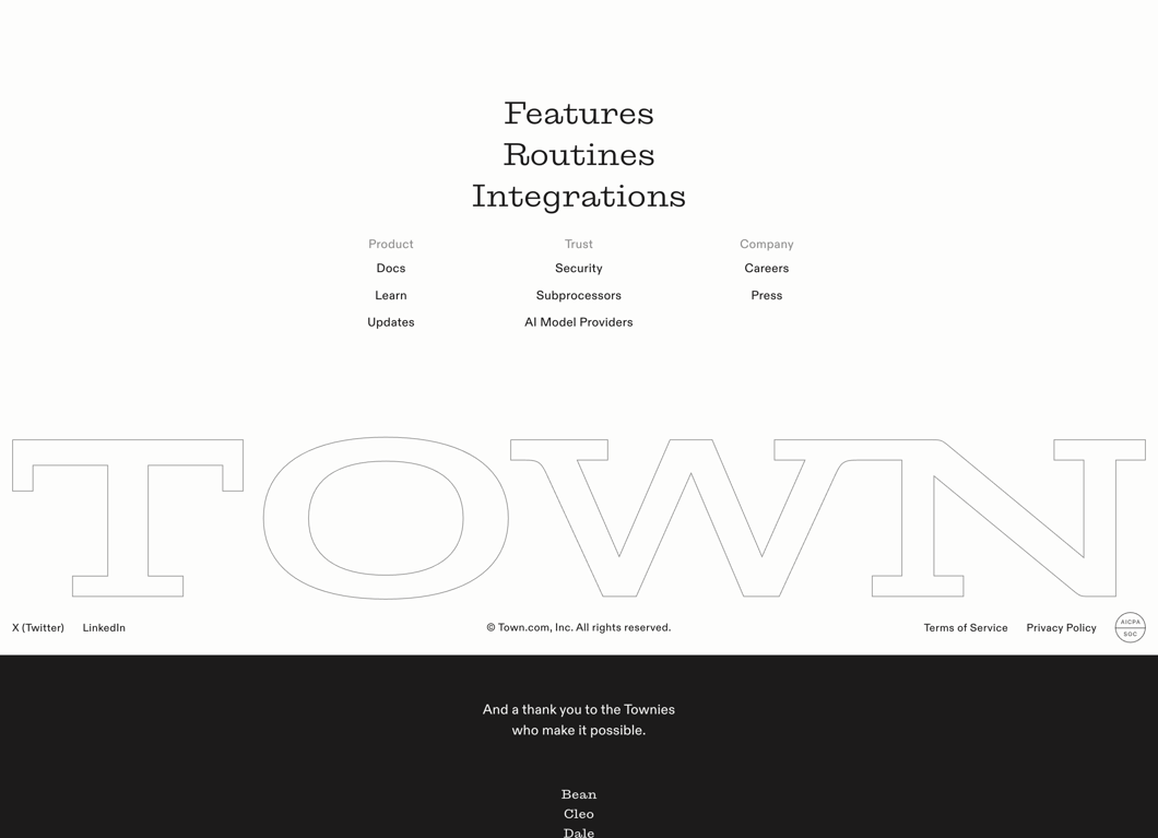 Town — Footer component