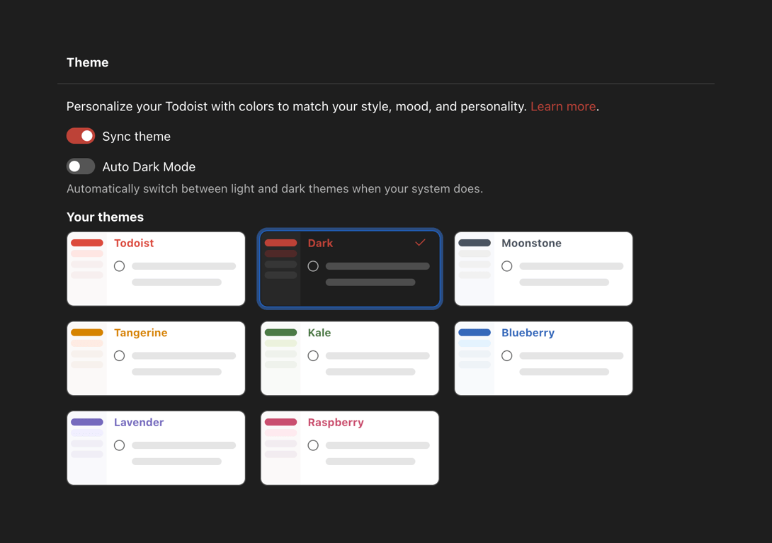 Todoist — Theme settings component