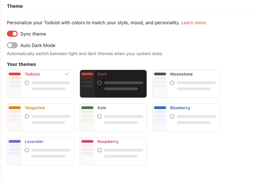 Todoist — Theme settings component
