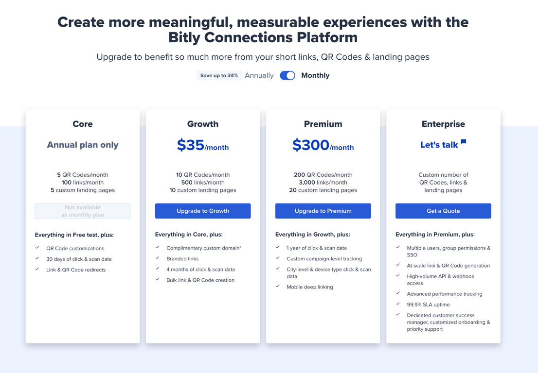 Bitly — Pricing section component