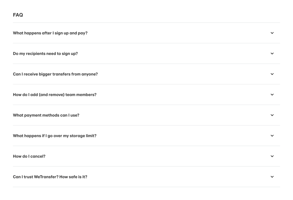 WeTransfer — FAQ component